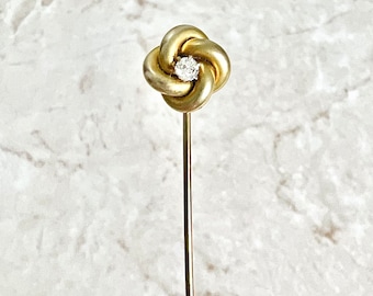 Antique Edwardian Yellow Gold Diamond Stick Pin - 14K Yellow Gold Pin - Antique Stick Pin - Gold Hat Pin - Lapel Pin - Solitaire Stick Pin