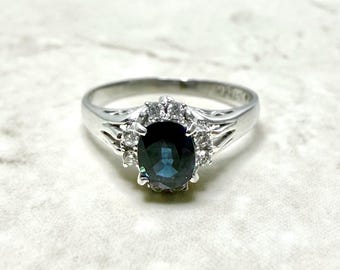 Platinum Oval Sapphire & Diamond Halo Ring - Platinum Blue Sapphire Ring - Cocktail Ring - Sapphire Promise Ring - September Birthstone Ring