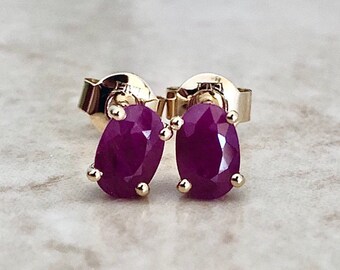 14K Natural Ruby Stud Earrings - 14K Yellow Gold Genuine Ruby Earrings - July Birthstone Earrings - Everyday Earrings - Best Gifts For Her