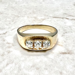 14K Vintage 3 Stone Diamond Ring - 14K Yellow Gold Diamond Wedding Ring - Three Stone Ring - Anniversary Gifts - Diamond Band - Vintage Ring