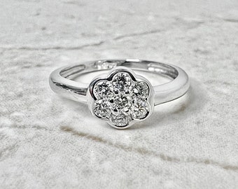 18K Diamond Cluster Ring - White Gold Diamond Cocktail Ring - Diamond Halo Ring - Anniversary Ring - Engagement Ring - Best Gifts For Her