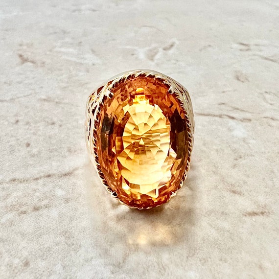 Vintage 14K Citrine Cocktail Ring In Yellow Gold … - image 3