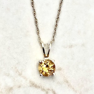 14K Gold Round Citrine Pendant Necklace - 14K Yellow Gold Citrine Necklace - November Birthstone Necklaces For Women - Birthday Gift For Her