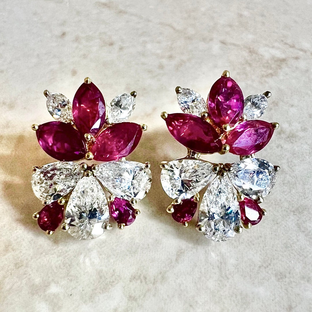 Important Handcrafted 18K Untreated Burmese Ruby & Diamond Earrings by ...