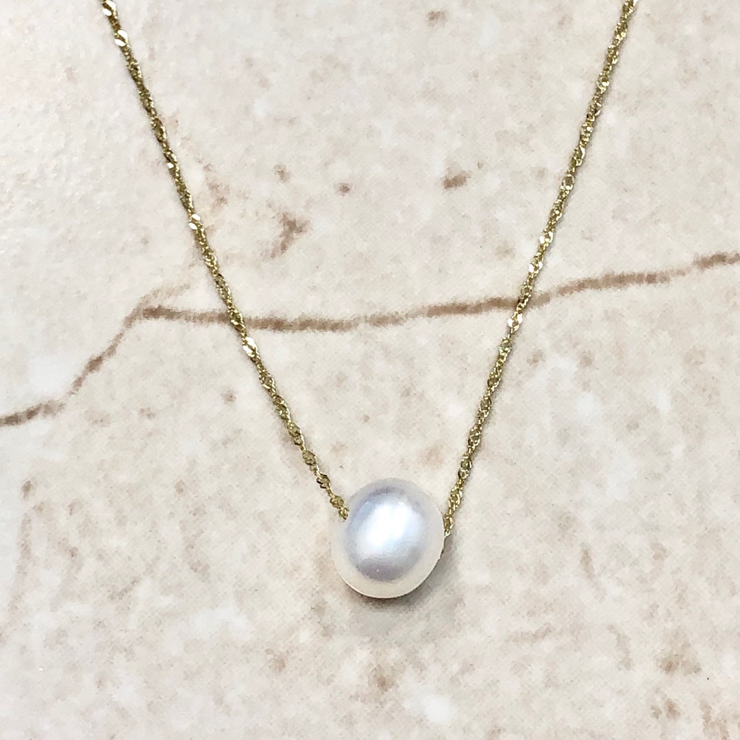 14K White Pearl Pendant Necklace 14K Yellow Gold Pearl Necklace Single Pearl Necklace June