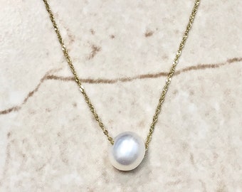 14K White Pearl Pendant Necklace - 14K Yellow Gold Pearl Necklace - Single Pearl Necklace - June Birthstone Necklace - Best Gift For Her