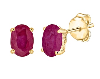 14K Natural Ruby Stud Earrings - 14K Yellow Gold Oval Ruby Earrings - Gold Ruby Jewelry - July Birthstone Earrings - Birthday Gift For Her