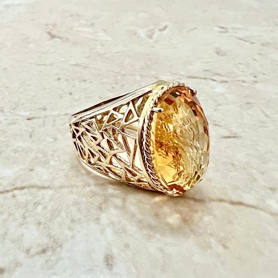 Vintage 14K Citrine Cocktail Ring In Yellow Gold … - image 6