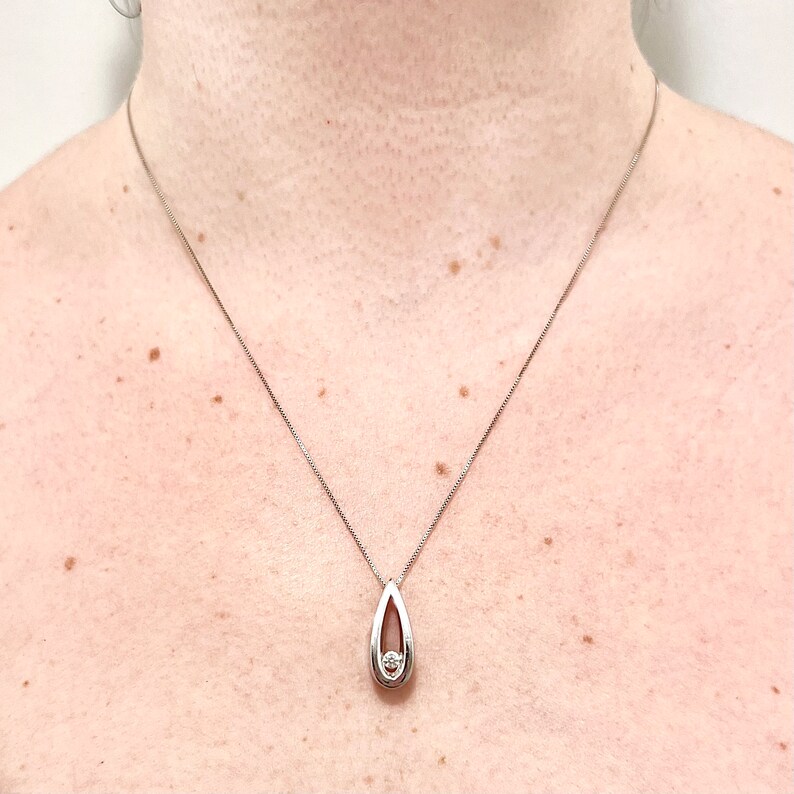 14K Diamond Solitaire Necklace 14K White Gold Teardrop Necklace Diamond Necklace 14K Gold Diamond Pendant Necklace Solitaire Pendant image 2