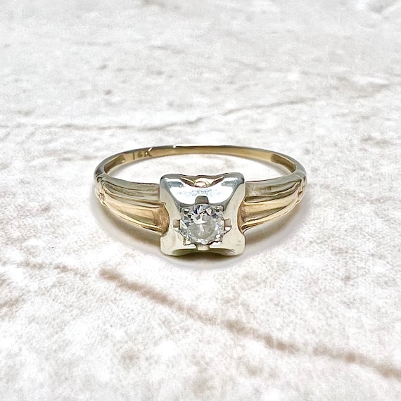14K Vintage 1930’s Art Deco Diamond Engagement Ri… - image 1