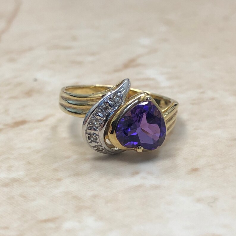 Valentine\u2019s Day Jewelry February Birthstone Love Ring 14 Karat Amethyst /& Diamond Heart Ring - Yellow Gold