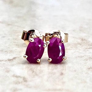 14K Natural Ruby Stud Earrings - 14K Yellow Gold Genuine Ruby Earrings - July Birthstone Earrings - Everyday Earrings - Best Gifts For Her