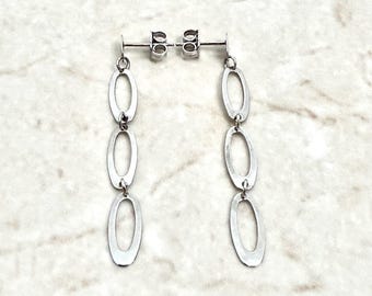 Italian 14K White Gold Dangling Earrings - Solid White Gold Earrings - Dangle Earrings - Drop Earrings - Minimalist Earrings - Gift For Her