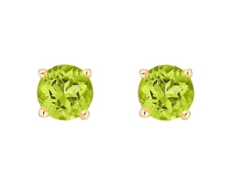 14K Gold Round Peridot Stud Earrings - Solid 14K Yellow Gold Peridot Earrings - August Birthstone Earrings For Women - Birthday Gift For Her