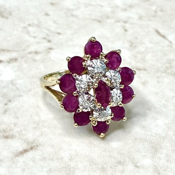 14K Yellow Gold Ruby Ring - 14K Ruby Halo Ring - Ruby Cocktail Ring - Ruby Navette Ring - July Birthstone Ring - July Birthday Gifts For Her