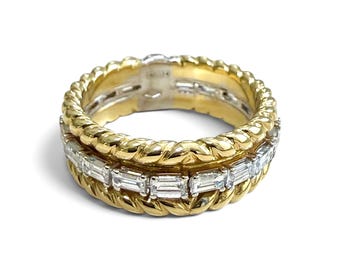 ZYDO Italy "L’Armonia" 18K Gold 1.05 CTW Natural Baguette Diamond Eternity Band Ring - Two Tone Gold Diamond Band - Diamond Rings For Women