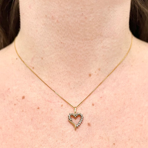 10K Diamond Heart Pendant Necklace - 10K Yellow G… - image 2