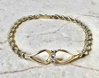 Vintage 14K Diamond Rope Chain Bracelet - 14K Yellow Gold Bracelet - 14K Solid Gold Diamond Bracelet - Vintage Bracelet - Best Gift For Her
