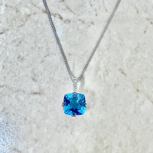Large 14K Swiss Blue Topaz & Diamond Pendant Necklace White - Etsy