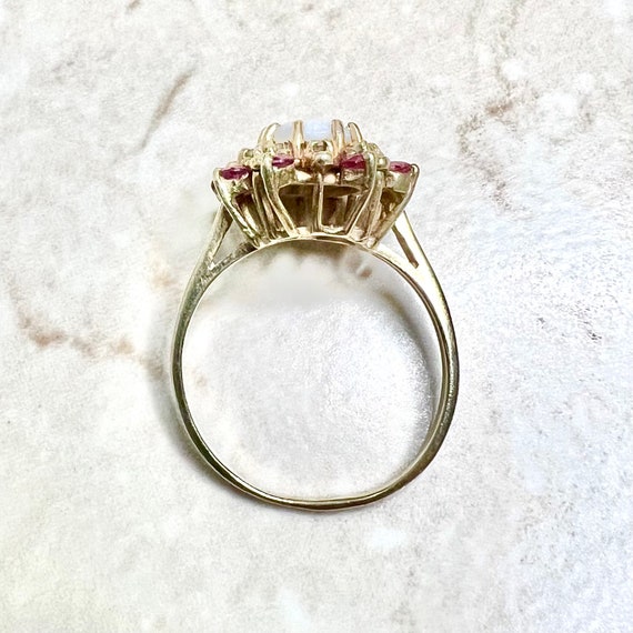Vintage 10K Natural Opal Diamond & Ruby Halo Ring… - image 5