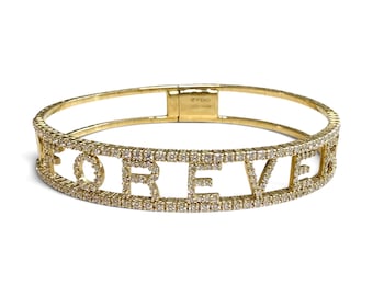 ZYDO Italy "Amore Per Sempre" 18K Yellow Gold FOREVER 1.36 CT Natural Diamond Bangle Bracelet - Stackable Diamond Bracelet - Heart Bracelet
