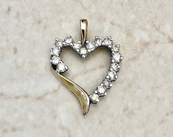 10K Diamond Heart Pendant Necklace 1 CTTW - 10K Two Tone Solid Gold Pendant - Diamond Necklace - Birthday Gift - Christmas Gifts For Her