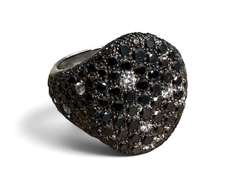 ZYDO Italy "Cigno Nero" 18K White Gold 2.57 CTW Natural Pave Black Diamond Signet Ring - Black Diamond Ring For Her - Diamond Pinky Ring
