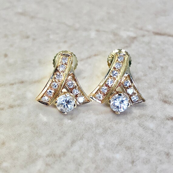 Vintage 14K Diamond Crossover Earrings - Yellow G… - image 1