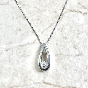 14K Diamond Solitaire Necklace 14K White Gold Teardrop Necklace Diamond Necklace 14K Gold Diamond Pendant Necklace Solitaire Pendant image 1