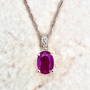 14K Gold Diamond & Ruby Pendant Necklace - 14K Yellow Gold Ruby Necklace - July Birthstone Necklace - Ruby Solitaire Pendant - Gift For Her