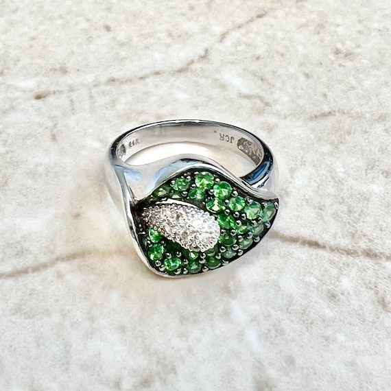 14K Calla Lily Diamond & Tsavorite Garnet Cocktai… - image 6