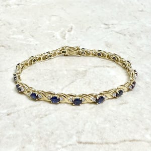 Vintage 14K Sapphire & Diamond Bracelet - 14K Yellow Gold Sapphire Bracelet - XO Bracelet - September Birthstone Bracelet - Gift For Her