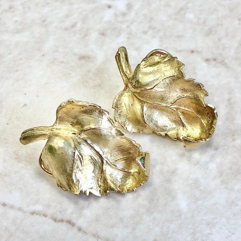 Vintage 18K Solid Gold Leaf Earrings By Asprey Solid 18K Yellow Gold Earrings Clip-On Earrings Everyday Earrings Minimalist Earrings image 1