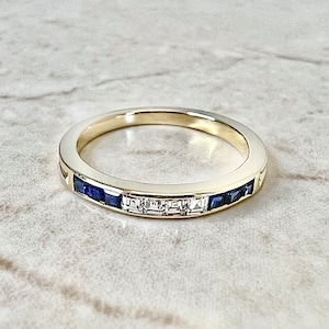 18K Sapphire & Diamond Band Ring By Carvin French - Handcrafted Yellow Gold Sapphire Band - Sapphire Ring - Anniversary Gifts - Wedding Ring