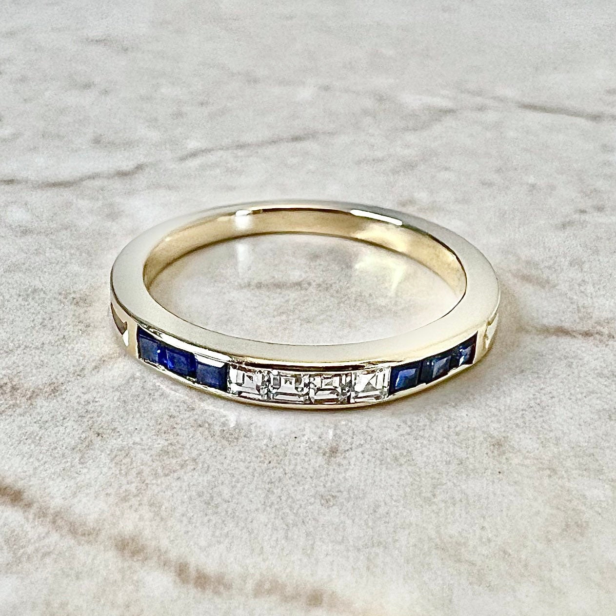 18K Sapphire & Diamond Band Ring By Carvin French - Handcrafted Yellow Gold Sapphire Band - Sapphire Ring - Anniversary Gifts - Wedding Ring