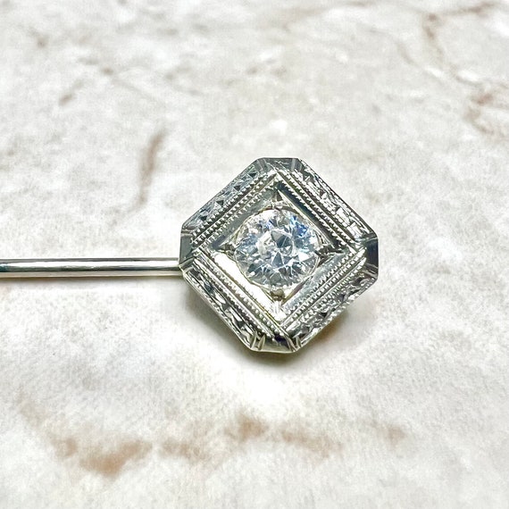 Antique Art Deco Diamond Stick Pin 14 & 18K White G… Gem