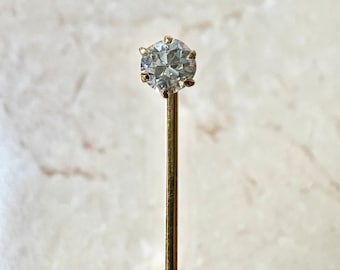 Antique 14K Yellow Gold Diamond Stick Pin -  Diamond Solitaire Stick Pin - Antique Stick Pin - Gold Stick Pin - Diamond Lapel Pin - Hat Pin