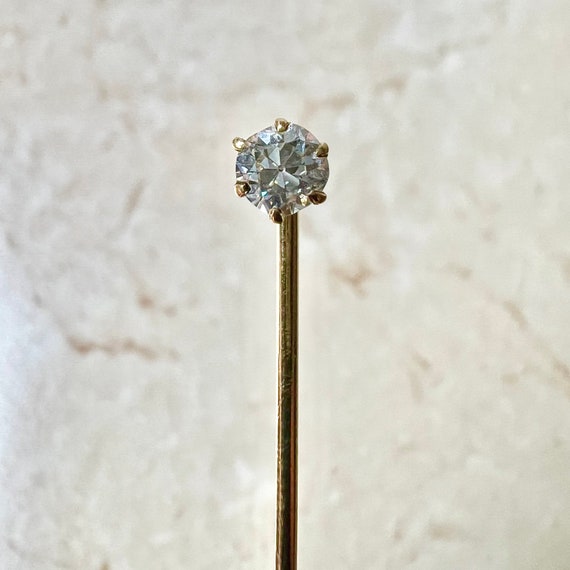 Antique 14K Yellow Gold Diamond Stick Pin Diamond Solitaire Stick