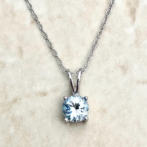 14K Round Aquamarine Pendant Necklace - 14K White Gold Aquamarine Necklace - March Birthstone Necklaces For Women - Birthday Gift For Her