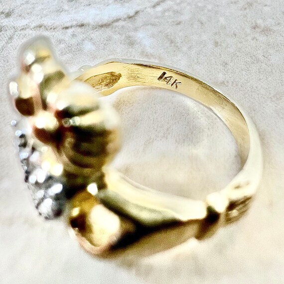 Vintage 14K Gold Diamond Claddagh Ring - Promise … - image 9