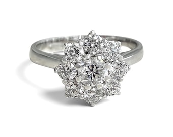 ZYDO Italy "Rosa Radiosa" 18K White Gold Natural Diamond Halo Ring - Diamond Cluster Ring - Flower Ring - Engagement Ring - Promise Ring