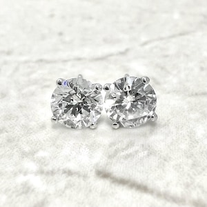 14K Gold 2 CT Lab Grown Diamond Studs - Solid 14K White Gold Lab Created Diamond Earrings - Round Diamond Stud Earrings - Wedding Earrings