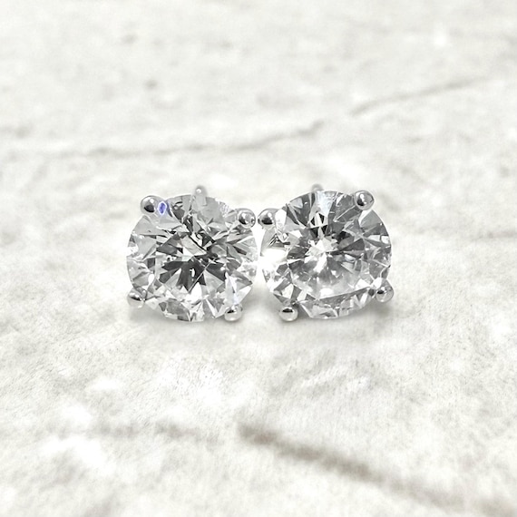 14K Gold CT Lab Grown Diamond Studs Solid 14K White Gold Lab