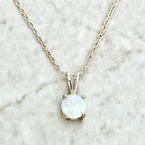 14K Opal Pendant Necklace - 14K Yellow Gold Opal Necklace - Opal Solitaire Necklace - October Birthstone Necklace - Birthday Gift For Her