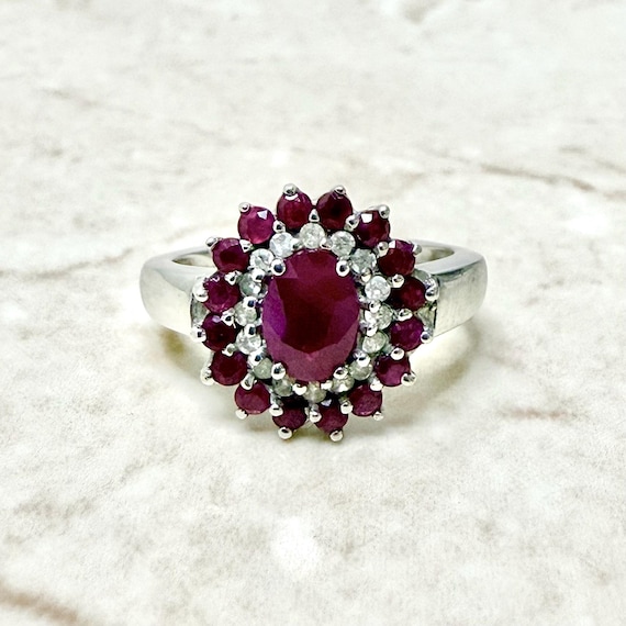 14K Gold Ruby Double Halo Ring - 14K White Gold Ruby Ring - Ruby Halo Ring - Ruby Engagement Ring - Ruby Promise Ring - July Birthstone Ring