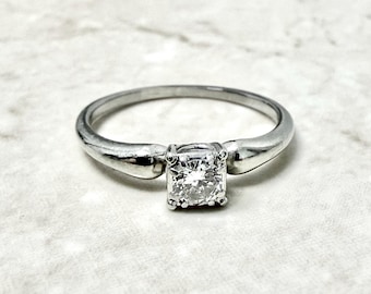 Anillo de compromiso vintage de los años 40 con diamantes - Solitario de oro blanco de 18 quilates - Solitario vintage - Anillo de bodas con diamantes - Anillo de oro blanco