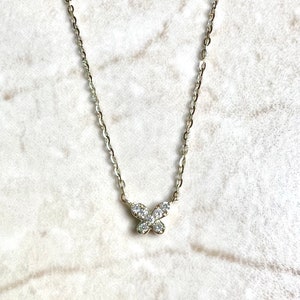Tiny 14K Diamond Butterfly Pendant Necklace - 14K Yellow Gold Diamond Pendant - Gold Butterfly Necklace - Diamond Necklace - Gift For Her