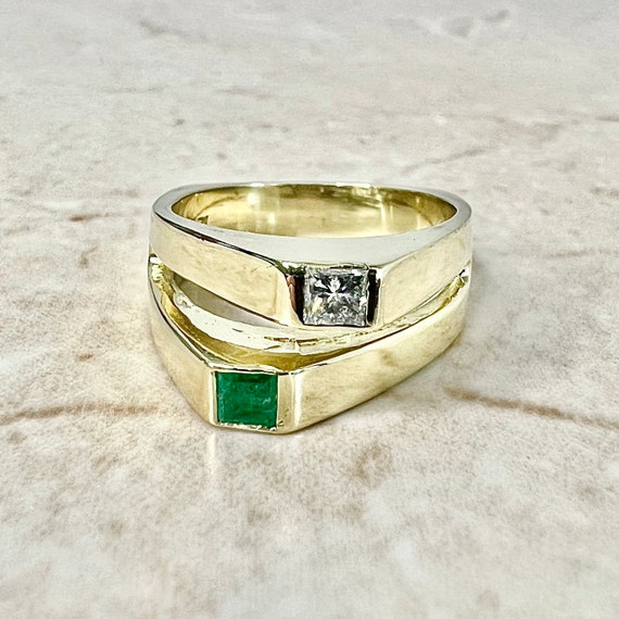 Vintage 18K Natural Emerald & Diamond Toi Et Moi … - image 8