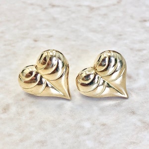 Vintage handgemaakte 18 kt gouden oorbellen - geelgouden oorbellen - 18 kt gouden oorstekers - gouden hartoorbellen - hartknopoorbellen-minimalistische oorbellen