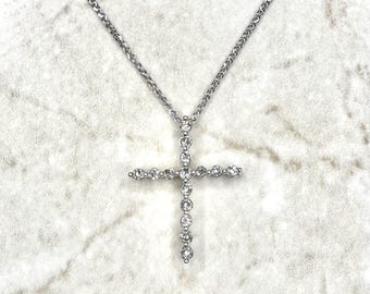 ラージプロングダイヤモンドクロスネックレス | 14Kホワイトゴールド